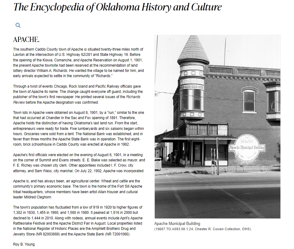 Apache, OK History